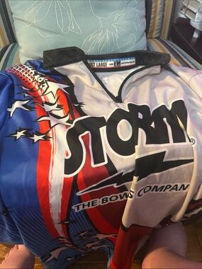 Storm Men’s Blue, Red & White Bowling Jersey